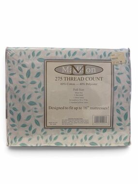 NOS Vintage Madison Full Sheet Set in Teal Leaf Print
